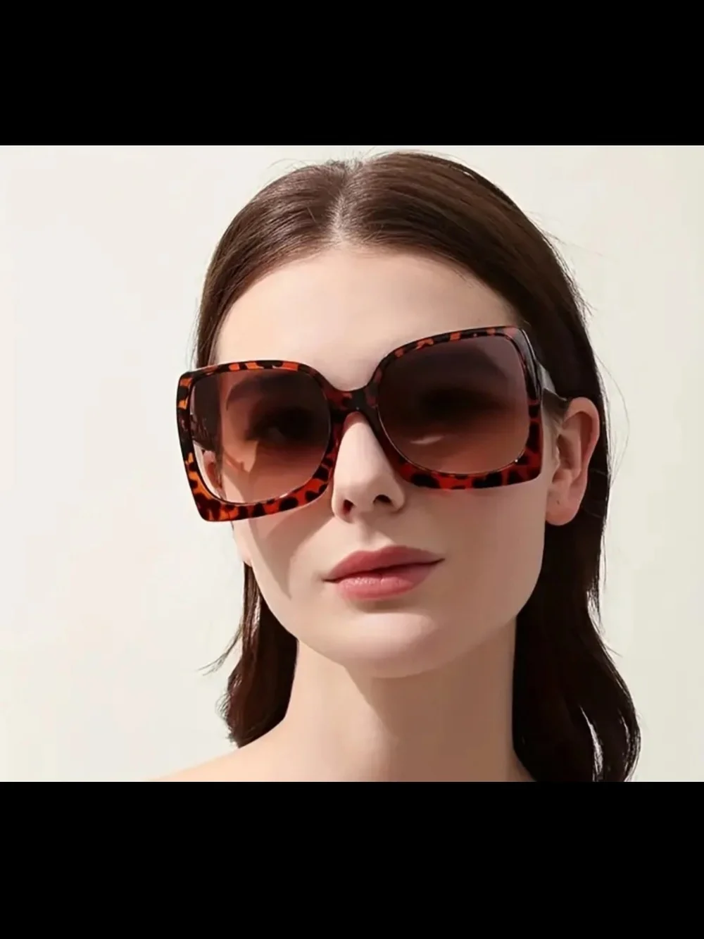 Tortoiseshell Oversized Square Women's Sunglasses - Brown - Picture 2 of 3